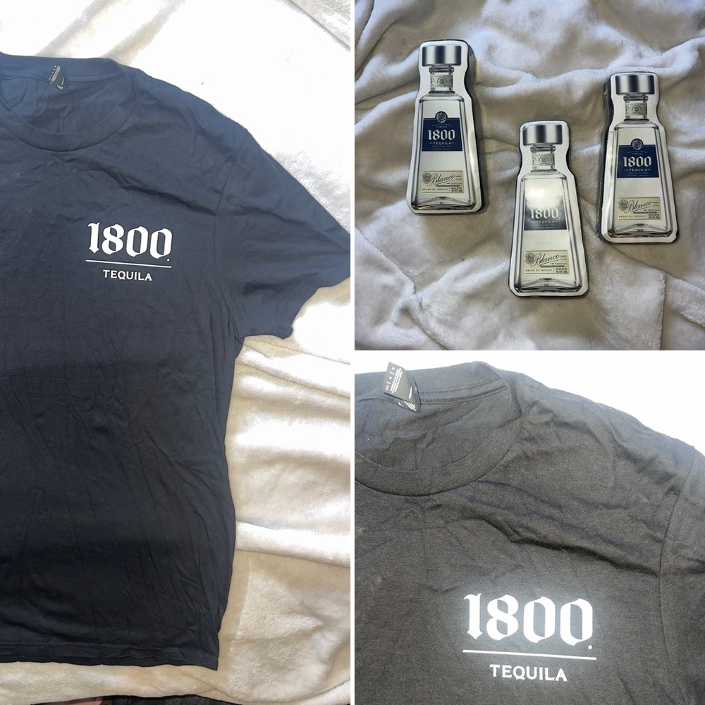 1800 Tequila Promo Compressed Black T-Shirt in Bottle Shape, White Logo, New